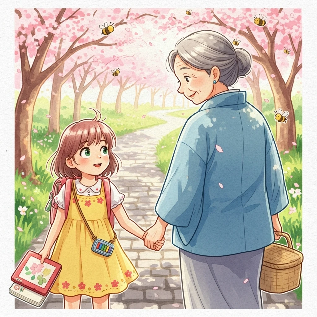 Sakura and the Sleepy Orchard - Bedtime story cover illustration