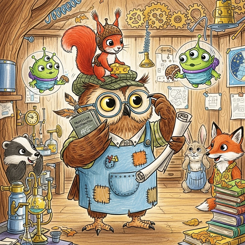 Professor Hootington's Cosmic Hoot-venture! - Bedtime story cover illustration