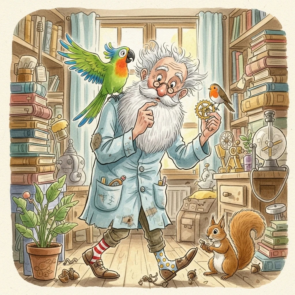 Professor Bumble and Percy's Clever Connection - Bedtime story cover illustration