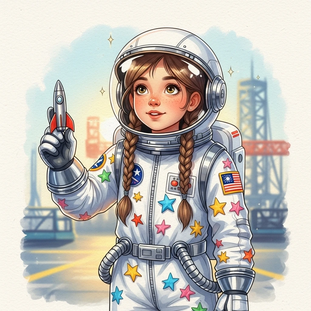 Anya and Bolt's Sweet Space Adventure - Bedtime story cover illustration