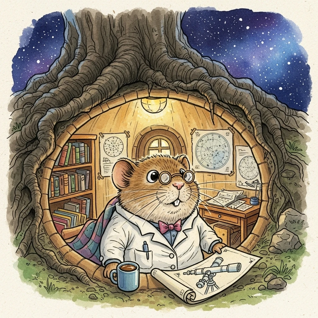 Professor Vole's Starry Secret - Bedtime story cover illustration