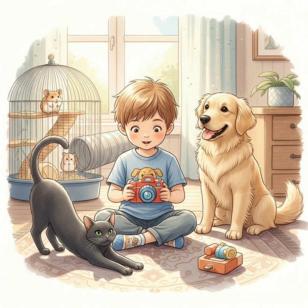 Leo and the Pet Pictures - Bedtime story cover illustration