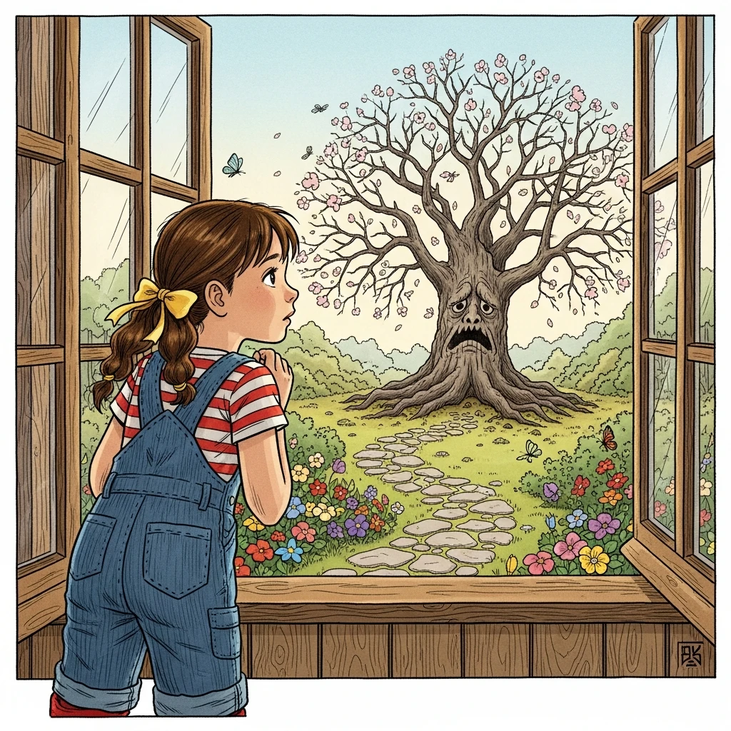 Mika and the Thirsty Blossom Tree - Bedtime story cover illustration