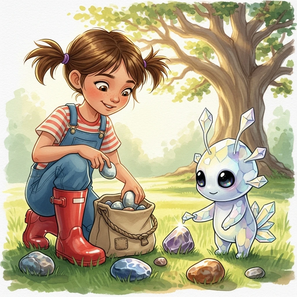 Anya and the Shimmering Crystal Friend - Bedtime story cover illustration