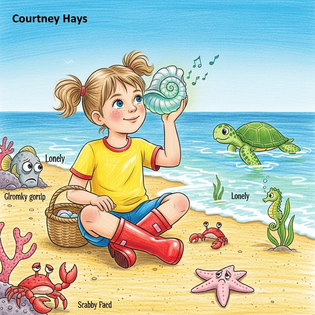Courtney and the Whispering Shell - Bedtime story cover illustration